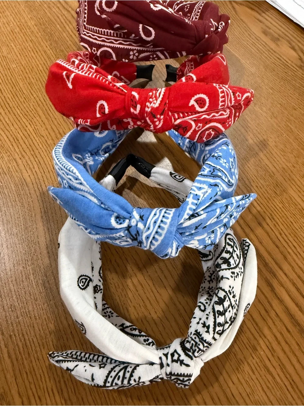 Trendy Knot Bandana Headband - Maroon, Red, Blue, White